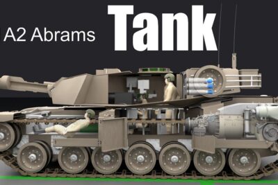 Cross-section view of an M1A2 Abrams tank revealing crew stations, turret, engine and tracks a bekjempe 1.