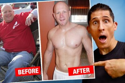 Collage showing a clear before and after weight transformation with a opprettholde 2