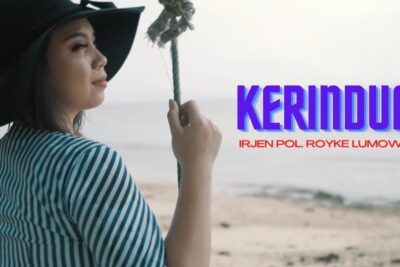 Woman in a black wide-brim hat on a beach swing with a royke text overlay