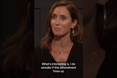 Close-up of a female speaker in an interview discussing an amendment and abortion issues abortin laillistaminen 1