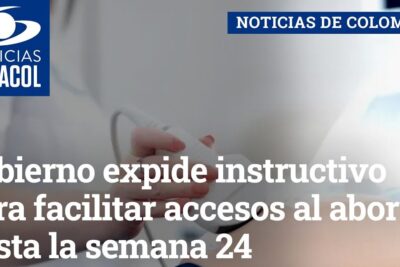 News banner announcing a government instructive to facilitate acceso aborto 2 up to week 24 with medical ultrasound imagery.