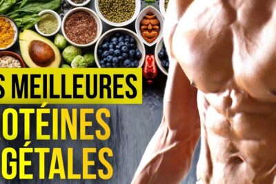 Bowls of seeds, legumes, nuts, avocado and berries alongside a muscular torso illustrating alimentation vegetarienne benefits