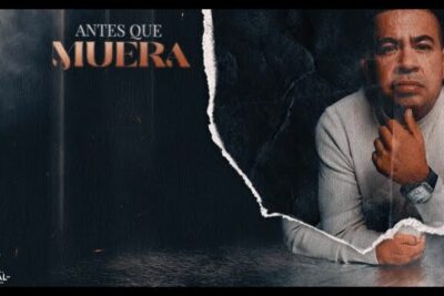 Torn-paper poster featuring a contemplative male portrait and the words 'Antes que Muera', amigos familiares 1
