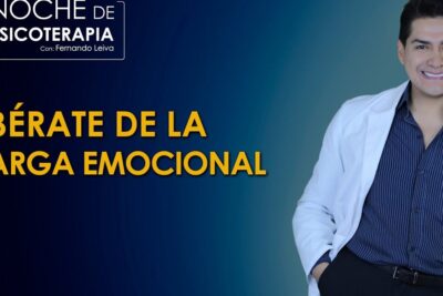 Smiling professional in a white coat beside bold Spanish headline urging liberation from emotional burden, promoting apoyo emocional 1.