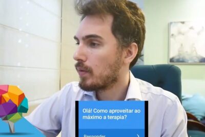 Man speaking in a video screenshot with on-screen text about how to aproveitar maximo therapy benefits.