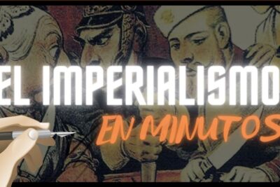 Graphic thumbnail with a hand holding a pen over a historical caricature highlighting argumentos imperialismo