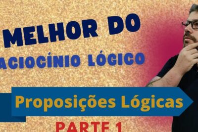 Banner with a thoughtful man, gold textured background and bold text 'Proposições Lógicas' illustrating argumentos proposicoes