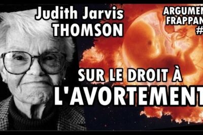 Black-and-white portrait of an elderly woman next to a glowing fetal image and bold French headline about abortion, arguments lavortement 1.