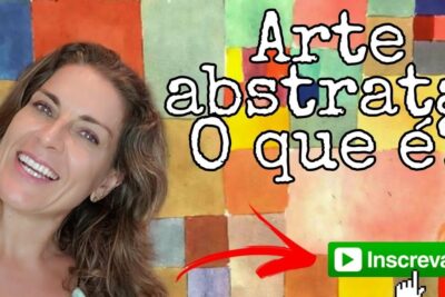 Smiling woman in front of a vibrant grid of painted color blocks and typography featuring arte abstrata 1