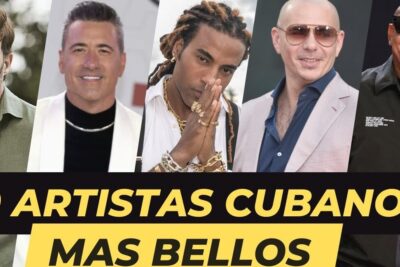 Collage of five male Cuban performers above a bold banner that reads '10 ARTISTAS CUBANOS MAS BELLOS', artistas cubanos 2.