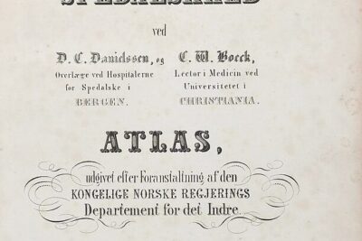 Antique 1847 medical atlas title page reading Om Spedalskhed with ornate typography and publication details, at det 9