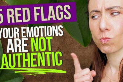 Skeptical woman pointing beside bold text reading Your Emotions Are Not Authentic, highlighting autentiske folelser.