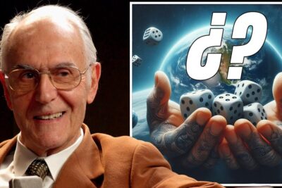 Smiling elderly man in glasses beside hands holding dice over Earth, evoking the idea that azar condiciona outcomes