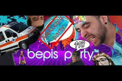 Vibrant neon collage banner for a chaotic bepis party baseret pa 3.