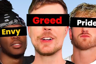Three close-up faces with black bars reading Greed, Envy, and Pride in a bef rworter 8 thumbnail.