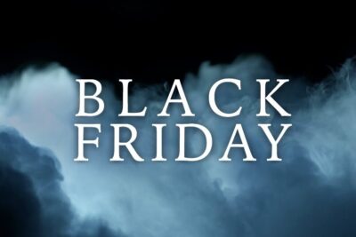 Bold serif 'BLACK FRIDAY' text over a moody blue smoke background for black friday 15