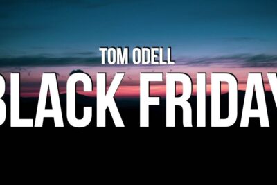 Bold white BLACK FRIDAY lettering across a dusky sunset horizon promoting black friday 23