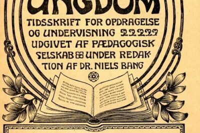 Vintage 1906 Danish magazine cover Vor Ungdom with floral frame, open book illustration and a contents line mentioning brugen af