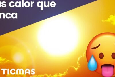 Bright blazing sun and a sweating emoji illustrating extreme heat and cambio climatico 13.