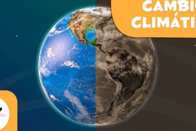 Half vibrant blue Earth and half brown desaturated Earth illustrating cambio climatico 7.