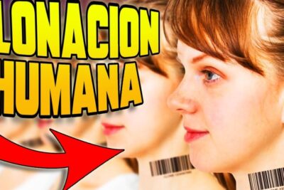 Close-up of replicated female profiles with a barcode on the neck illustrating clonacion humana 1.