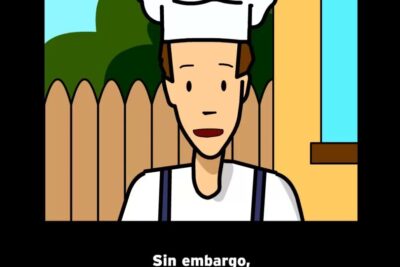 Cartoon chef in a backyard with wooden fence and window, combustibles fosiles 2