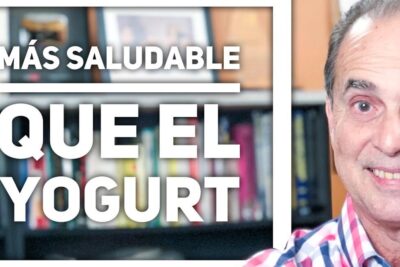 Smiling man beside bold text suggesting a product is 'more healthy than yogurt' highlighting consumo yogurt and alternative dairy options