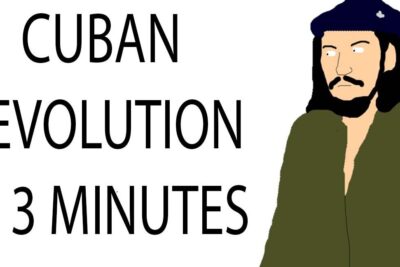 Illustrated bearded figure in a beret beside large bold text about cubanske regimet.