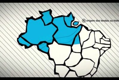 Stylized map of Brazil with northern regions shown in blue for cultura popular 2