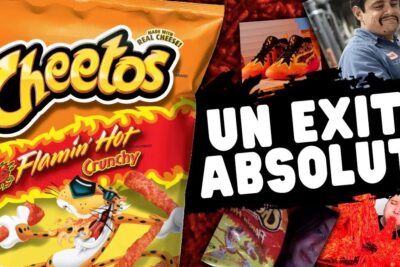 Bright Cheetos Flamin' Hot Crunchy bag, fiery mascot and reaction collage highlighting viral snack culture cultura popular 3