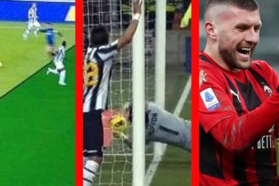 Three-panel soccer image showing an offside line, a contested goal-line save and a player reacting to an official with decisioni arbitrali implications