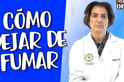 Medical professional in white coat next to bold text about how to dejar fumar