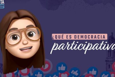 Animated female avatar with glasses beside Spanish question '¿Qué es democracia participativa?' highlighting democracia participativa 3