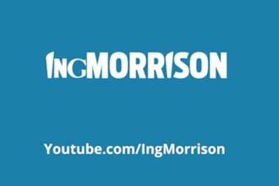 White IngMorrison logo and YouTube link on solid blue background desde perspectiva 1