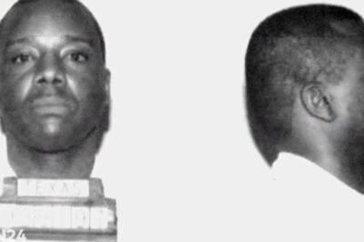 Black-and-white mugshot diptych with front and profile views and identification board, die todesstrafe 6.