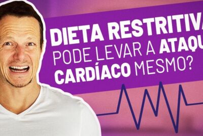 Worried man next to bold text about dieta restritiva and a stylized heartbeat line.
