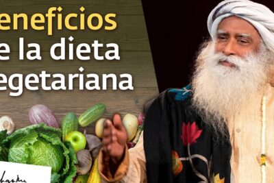 Benefits of the Vegetarian Diet — dieta vegetariana 11 Visual Guide showing a bearded man in a turban gesturing beside fresh vegetables and Spanish text about vegetarian diet benefits.