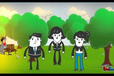 Cartoon scene of three stylized figures in a park and a seated bench figure suggesting diferentes perspectivas among them.
