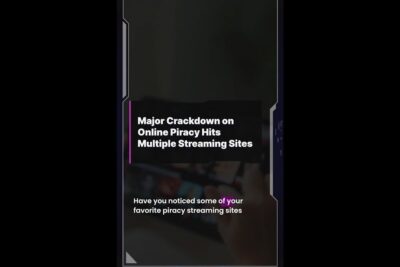 Dark mobile-style graphic with headline about a major crackdown on streaming piracy featuring the phrase digital piratkopiering 1