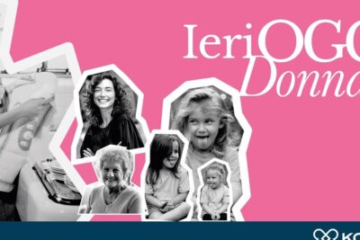 Intergenerational collage of smiling women and girls on a pink background highlighting diritti donne 1.