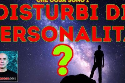 Poster addressing disturbi mentali with bold Italian headline, silhouetted figure against a starry sky and a large question mark