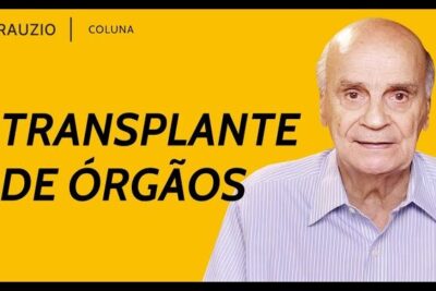 Senior man portrait beside bold Portuguese headline about doacao orgaos 4 and organ transplant awareness.