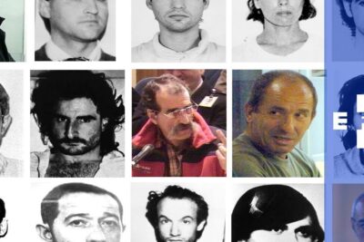 Collage of black-and-white and color mugshot-style portraits evoking doctrina parot 3