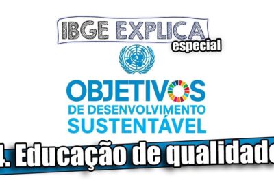 UN emblem and Objetivos de Desenvolvimento Sustentável logo with a bold banner reading 4. Educação de qualidade highlighting educacao qualidade.