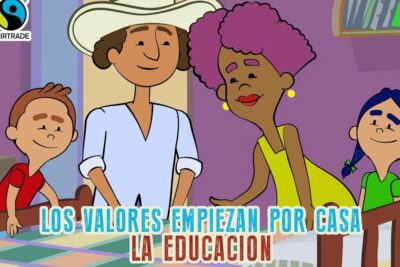 Cartoon family gathered at home teaching values and learning together with educacion hogar 10.