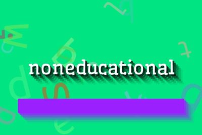 White 'noneducational' text with long shadow on green background and purple bar, suggesting ekstracurriculare aktiviteter