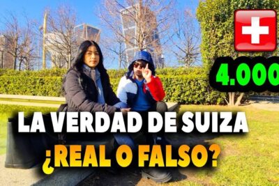 Two people sit on a park bench with a bold headline and Swiss flag in a thumbnail for emigrar encontrar 2.