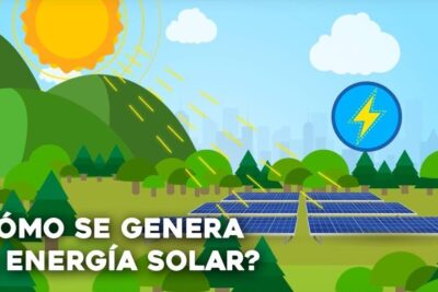 Illustration of solar panels and sun rays in a green landscape for energia solar 11