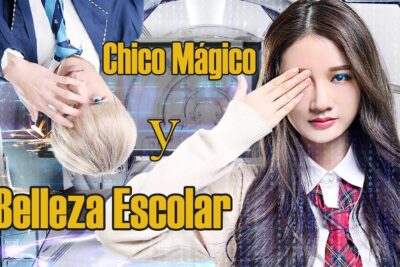 Two students in school uniforms, one covering an eye, styled to represent an escolar completa look.