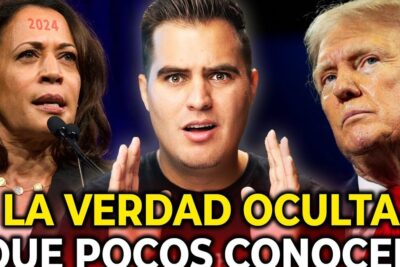 Collage of a presenter between two political figures with bold Spanish headline and 2024 marking, estados unidos 3